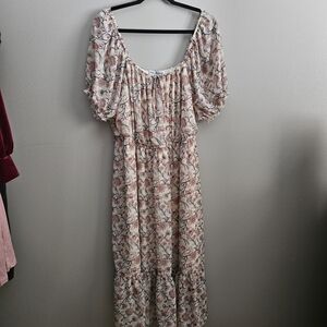 Wallflower Pink Floral Puff Sleeve Maxi Dress